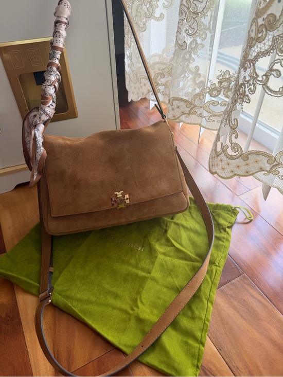 Tory Burch Handbags - Tory Burch Charlie Medium Suede Shoulder Bag in Tan Brown with Scarf